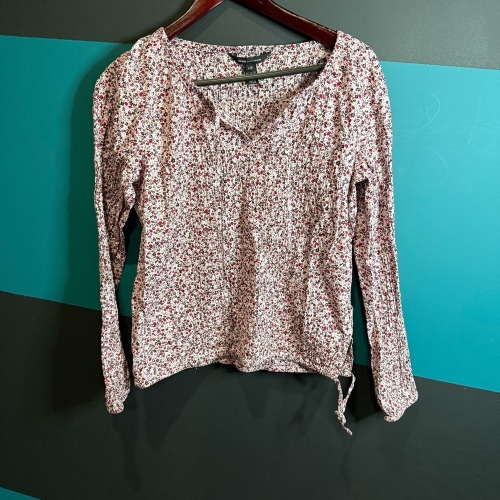 Club Monaco Pink Ruched Tie Front Long Sleeve Blouse